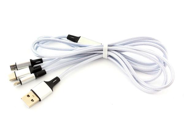 Кабель для зарядки 3 в 1 Apple/MICRO USB/ USB-C SILVER Кабель для зарядки 3 в 1 Apple/MICRO USB/ USB-C SILVER