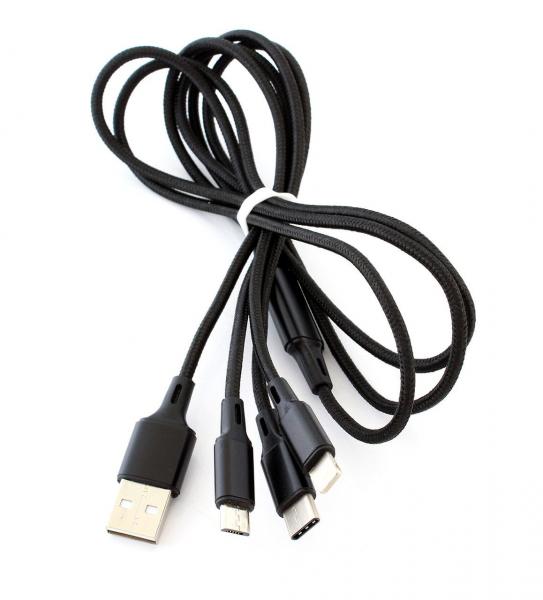 Кабель для зарядки 3 в 1 Apple/MICRO USB/ USB-C Black Кабель для зарядки 3 в 1 Apple/MICRO USB/ USB-C Black