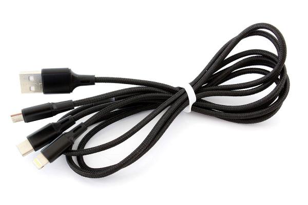 Кабель для зарядки 3 в 1 Apple/MICRO USB/ USB-C Black Кабель для зарядки 3 в 1 Apple/MICRO USB/ USB-C Black