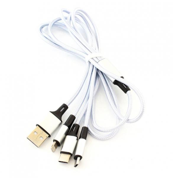 Кабель для зарядки 3 в 1 Apple/MICRO USB/ USB-C SILVER Кабель для зарядки 3 в 1 Apple/MICRO USB/ USB-C SILVER