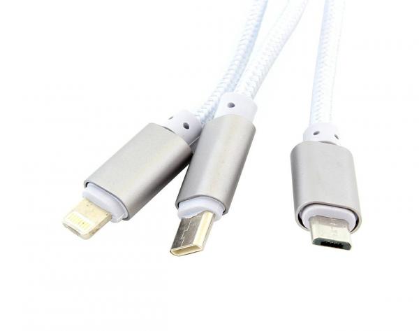 Кабель для зарядки 3 в 1 Apple/MICRO USB/ USB-C 1A Кабель для зарядки 3 в 1 Apple/MICRO USB/ USB-C 1A